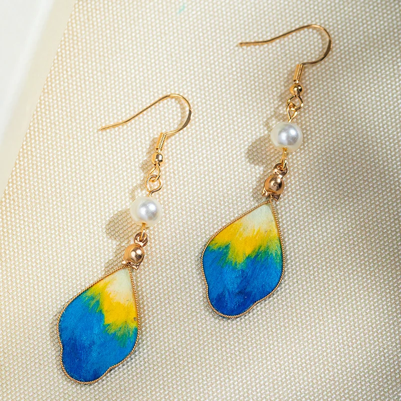 

Ancient style handmade silk velvet flower thousand mile river earrings for women, new Chinese retro qipao accessories