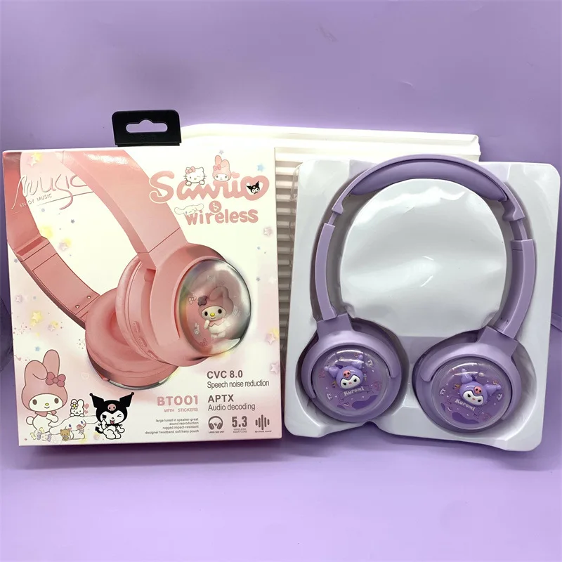 Sanrio Bluetooth Headphone Wireless Headsets Anime Cartoon Stereo Hello Kitty Headset Earphone With Mic Fashion Hottie Y2k Gifts