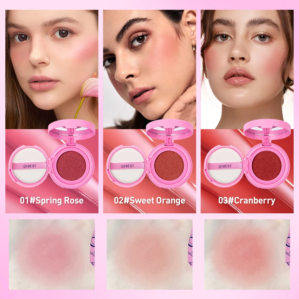 QIBEST Blush Palette per trucco Cuscino d'aria minerale in polvere Rosa Rouge Lunga durata Naturale Guancia Tinta Viso Fard Palette Cosmetici