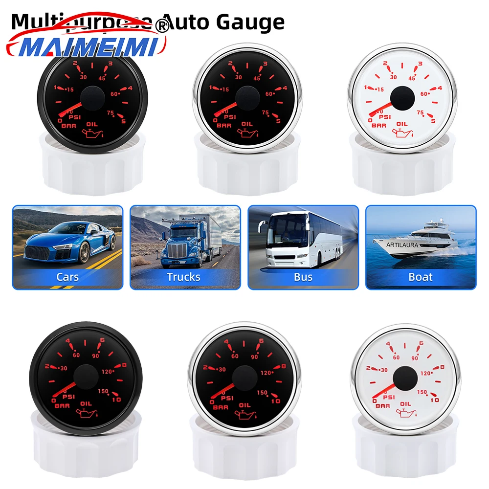 

0-5 Bar / 0-10 Bar Oil Pressure Gauge 7 Color Backlight Auto Car Gauge or 1/8NPT Sensor for Marine Boat Yacht Car 9~32V