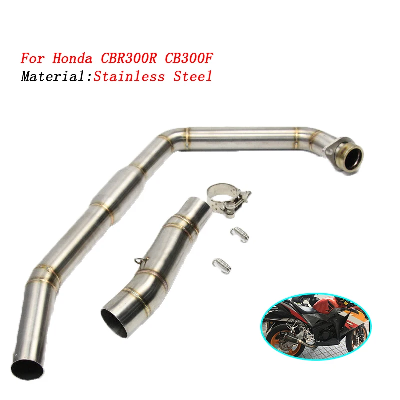 For Honda CBR300 CB300F 51MM Motorcycle Exhaust Slip-On Motorbike Elbow System Front Middle Link Pipe Racing Stainless Steel