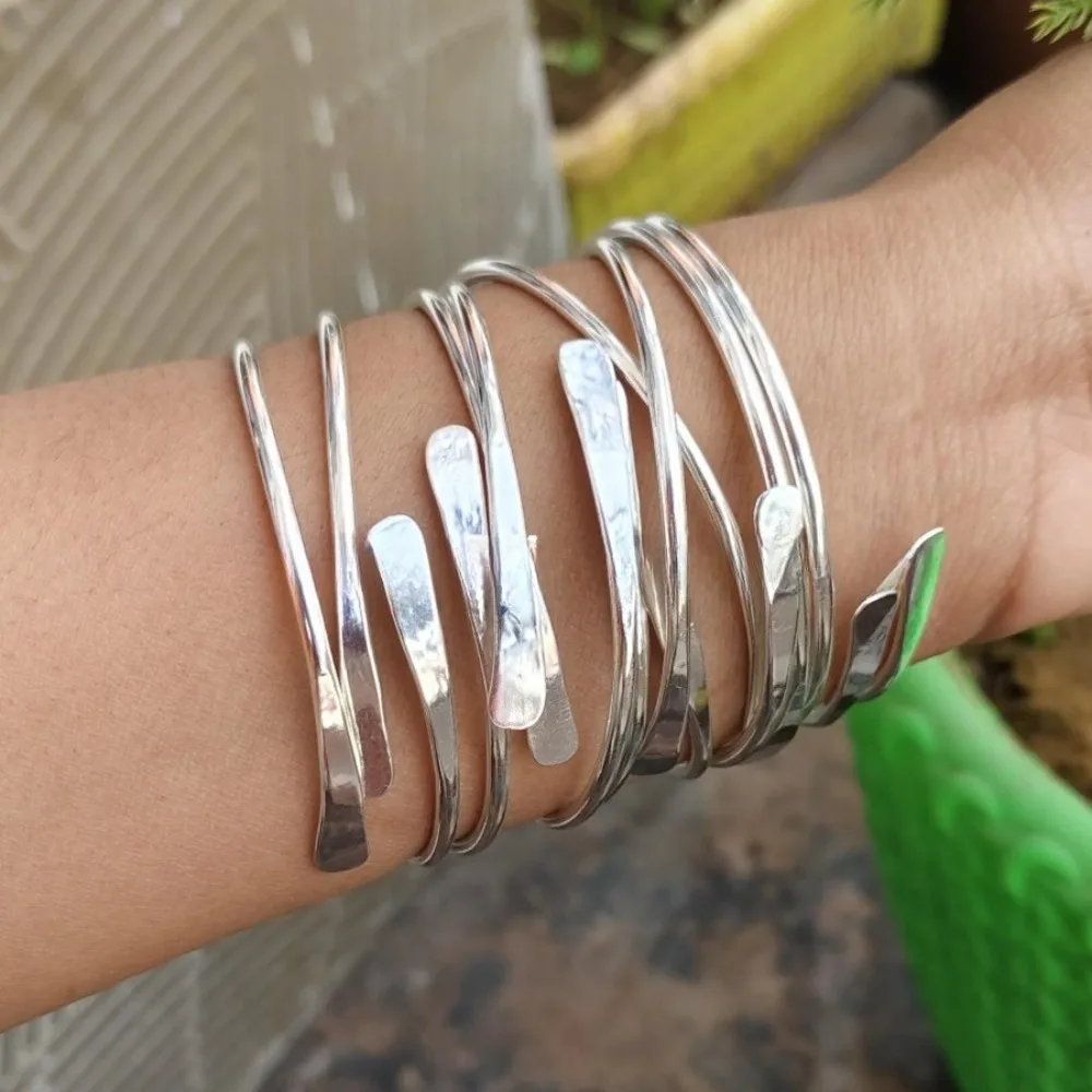 5Pcs/Set Vintage Boho Style Adjustable Silver Cuff Bangles for Women - Zinc Alloy Stacking Bracelets for Daily Wear