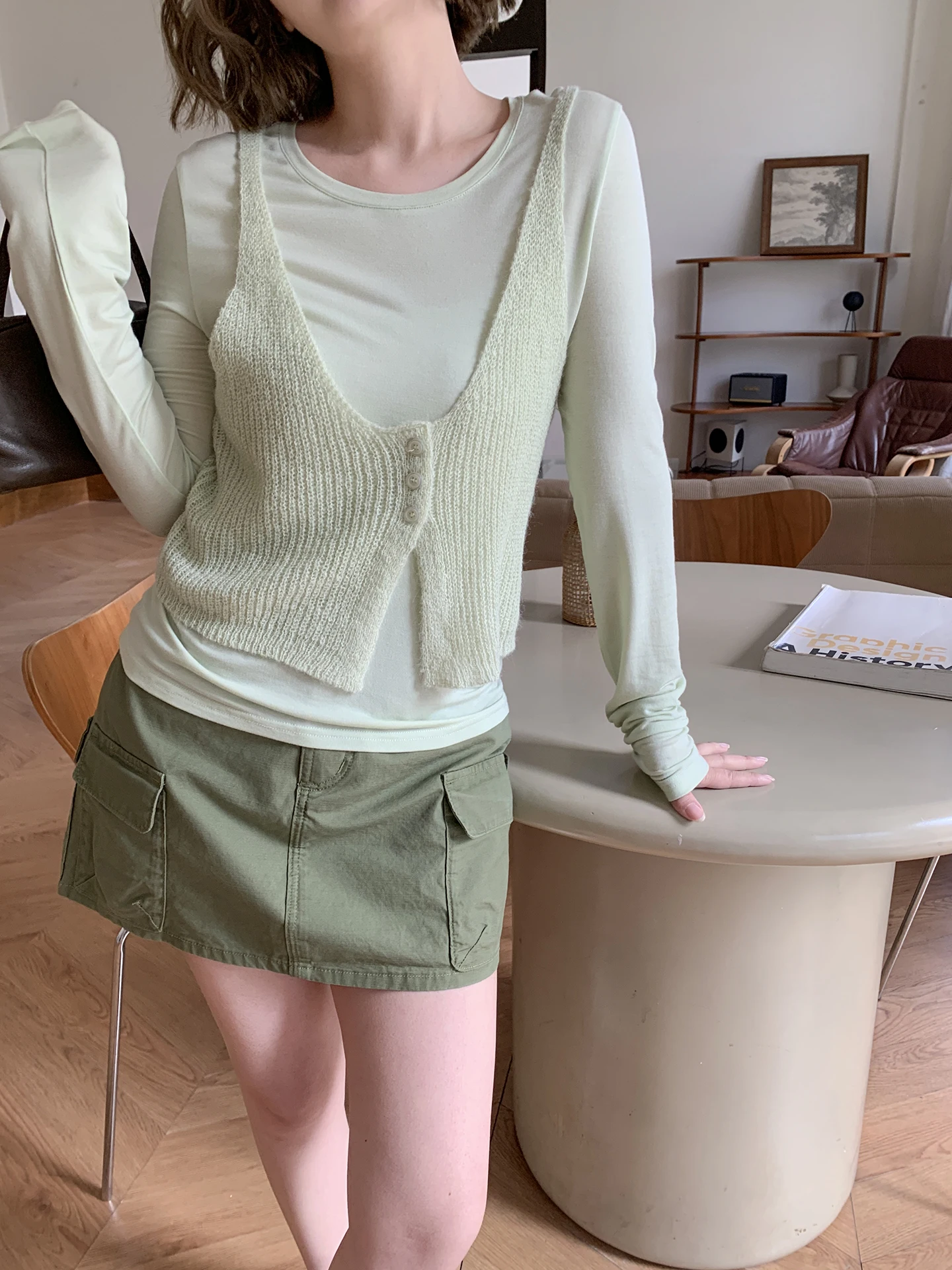

Slimming Effect Hollow out Knitted Vest Women's Layering Versatile Top Youthful Strap irt Loose Fit Long Sve Regular Length