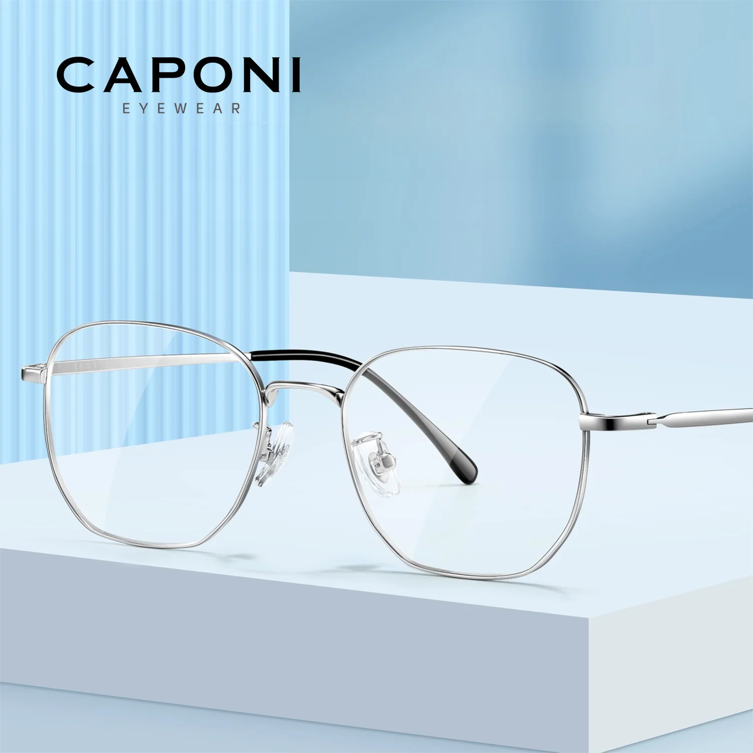 

CAPONI Classic Men Silver Glasses Frame Titanium Optical glasses Cutomized Ultra Light Anti Blue Ray Computer Eyeglasses J89168