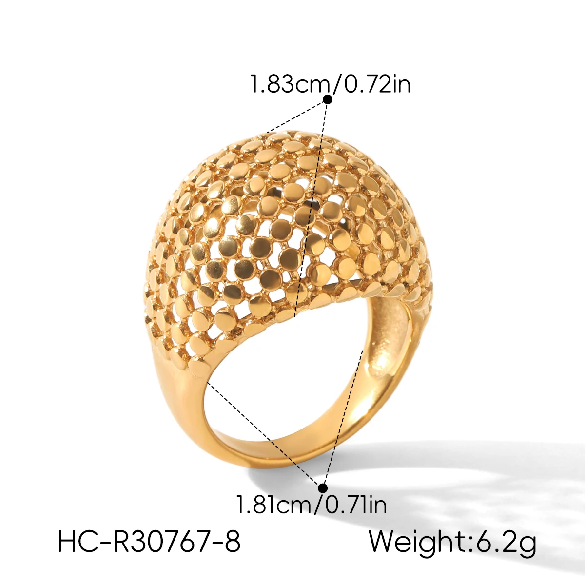 18K Vergoldeter Gewölbter Chunky Ring aus Edelstahl für Damen, Vintage Hohlgeometrisches Band, Wasserdicht, Anlaufbeständig, Party-Schmuck – Detail 7