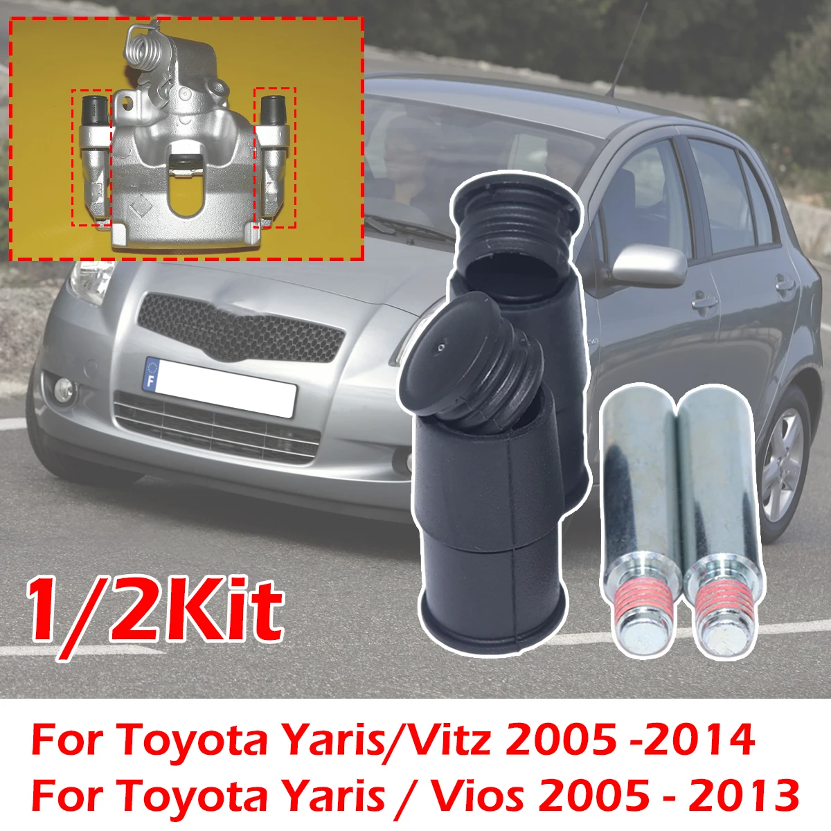 

Front Brake Caliper Slider Guide Pins Bolt Kit For Toyota Yaris 2005 -2014 Vitz Vios Disc Housing Bellows Sleeve Boot 113-1306X