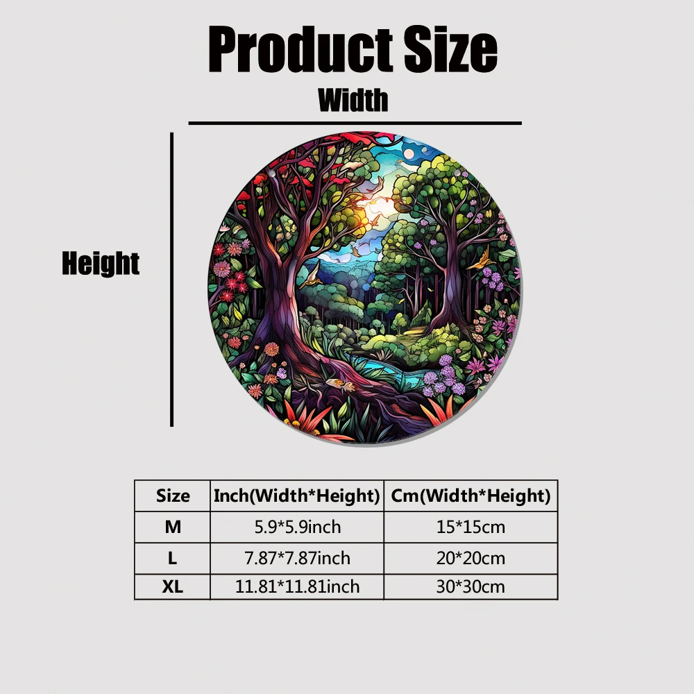 

1 pc cool tree Woods Stained Window Hanging Print Acrylic Discs Glass Pattern Decoration Round Garland