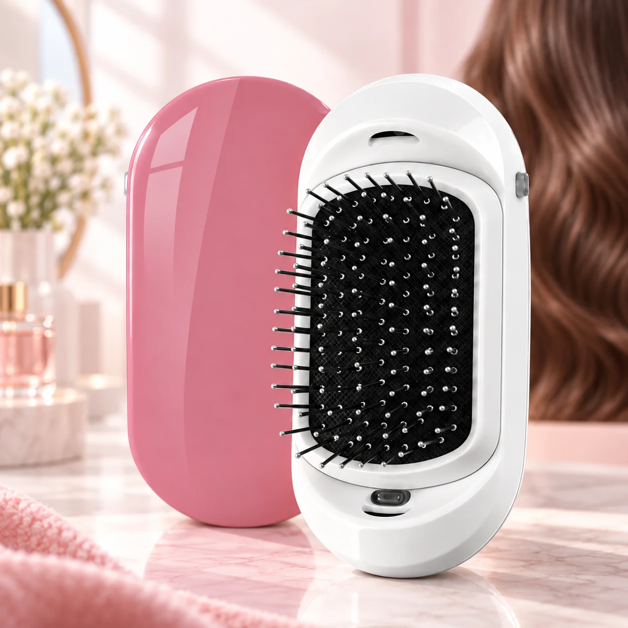 Portable Ionic Vibrating Hair Brush with Removable Cushion, Detangling Scalp Massage Comb for Straight Wavy Curly Hair