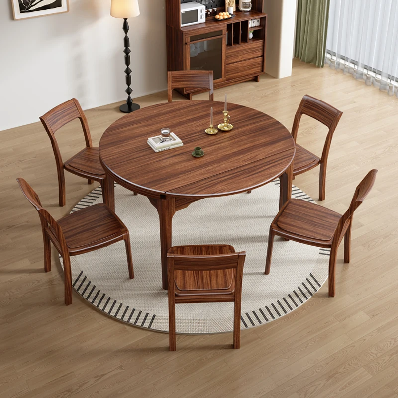 #Multifunctional Folding Design Solid Walnut Wood Space Saving Gathering Use Walnut Drop Leaf Table Set