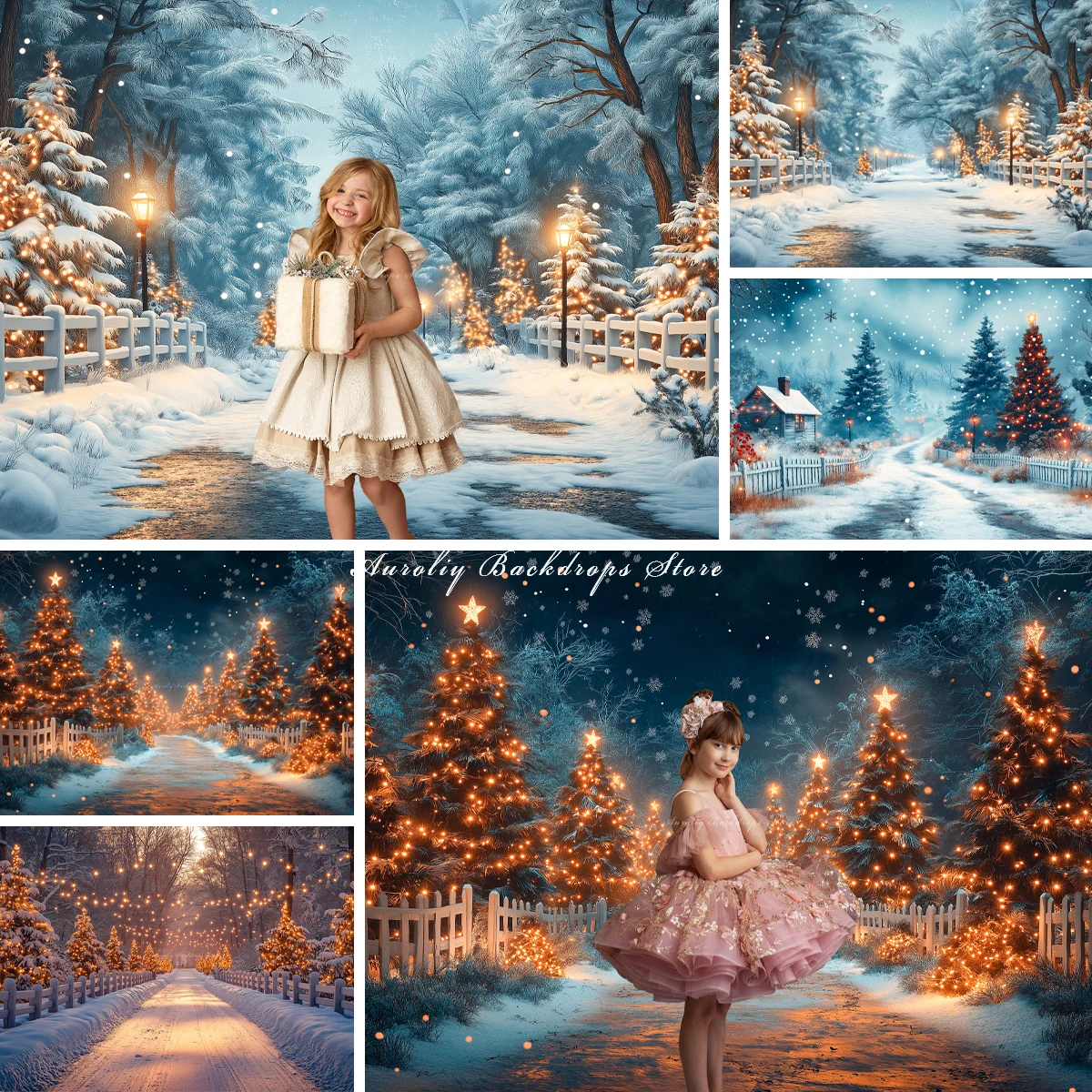 Christmas Tree Forest Backgrounds Adult Family Photography Props Child Baby White Wooden Fence Decors Photo Studio Backdrops