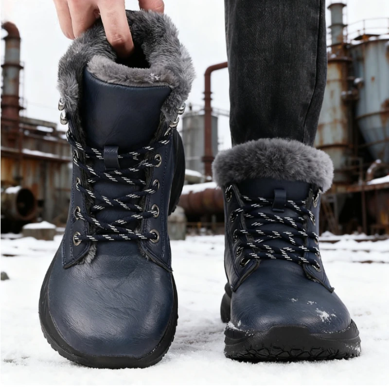 

Мужские теплые зимние зимние ботинки, ботильоны на меховой подкладке, нескользящие водонепроницаемые теплые рабочие ботинки, уличная походная прогулочная повседневная обувь для мужчин