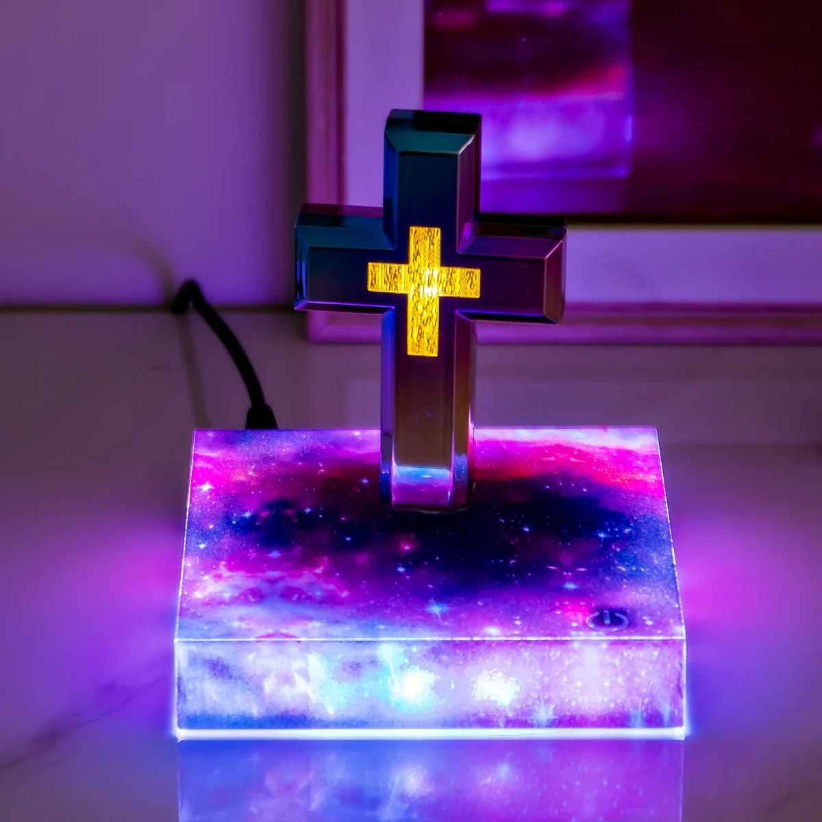 HCNT New Design Magnetic Floating Cross Christian Bible Base Levitating Cross Lamp Floating Light For Home Decoration