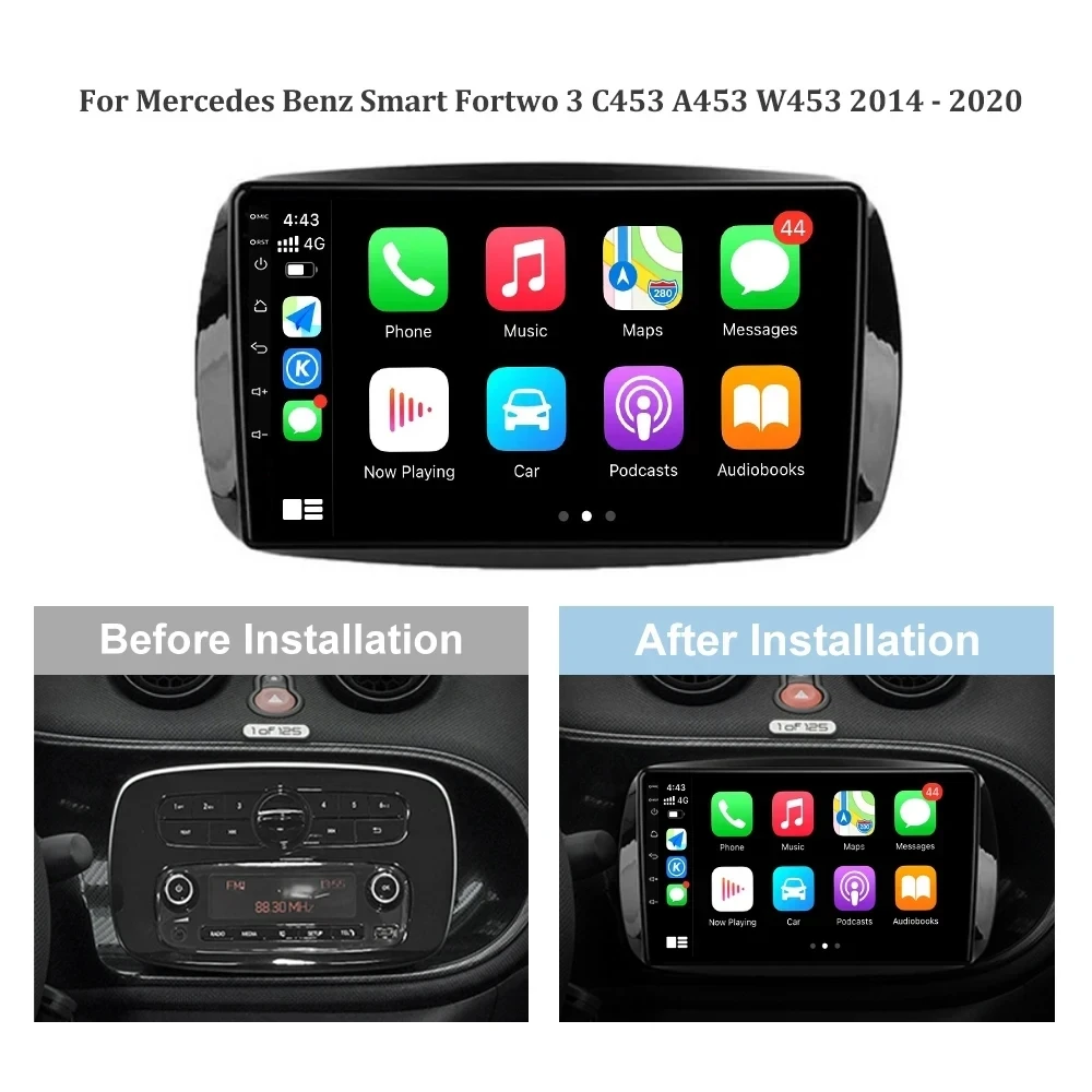 Android 14 Carplay Car Radio For Mercedes Benz Smart 453 Fortwo 2014 2015 - 2020 Navigation GPS Multimedia Player stereo wifi+4G