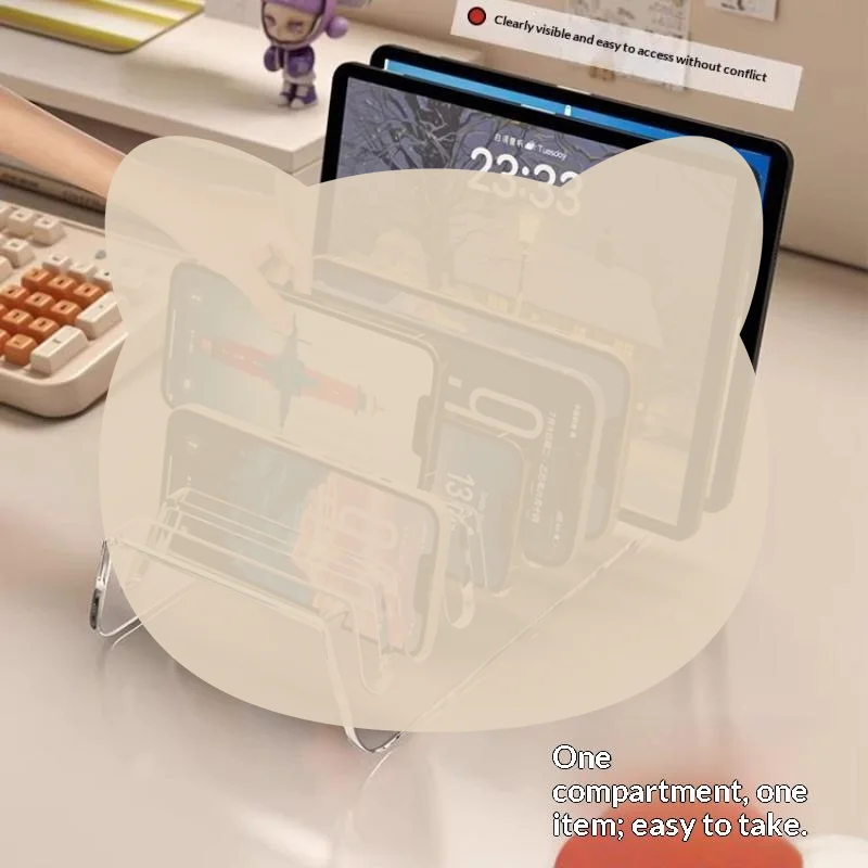 Desktop Cable & Device Storage Box 6/8 Slots Multi-device Organizer for Phone Tablet Home Office Desk