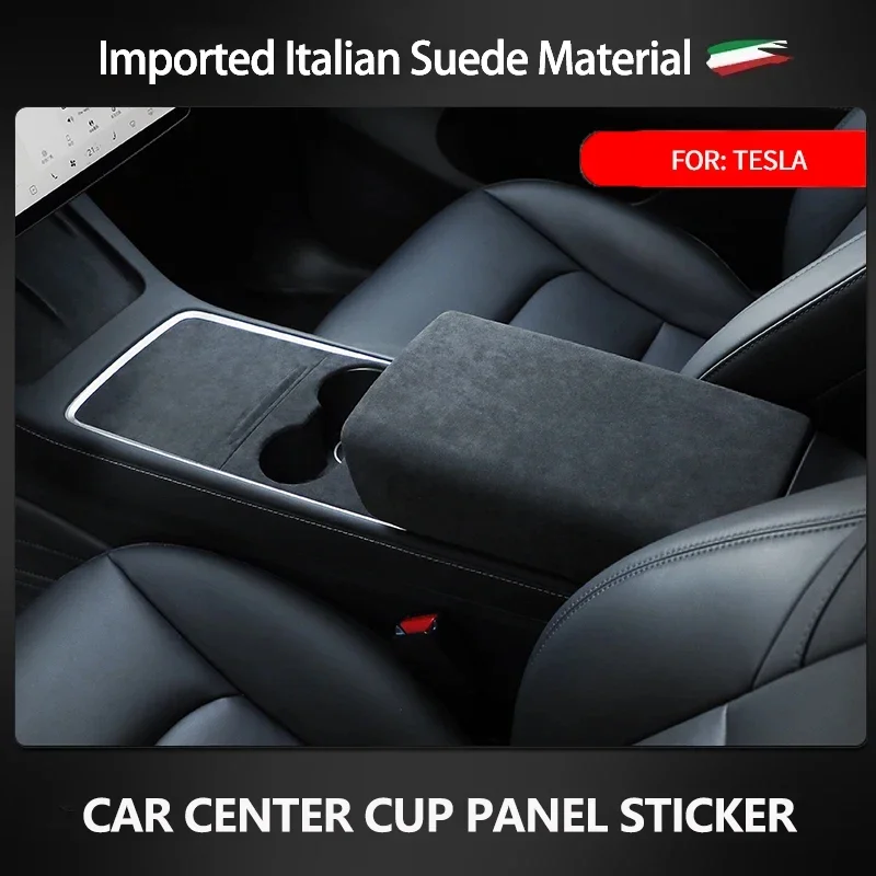 

For Tesla Model3/Y Central Control Panel Water Cup Sticker Italian Premium Suede Modified Decorative Protective Accessories