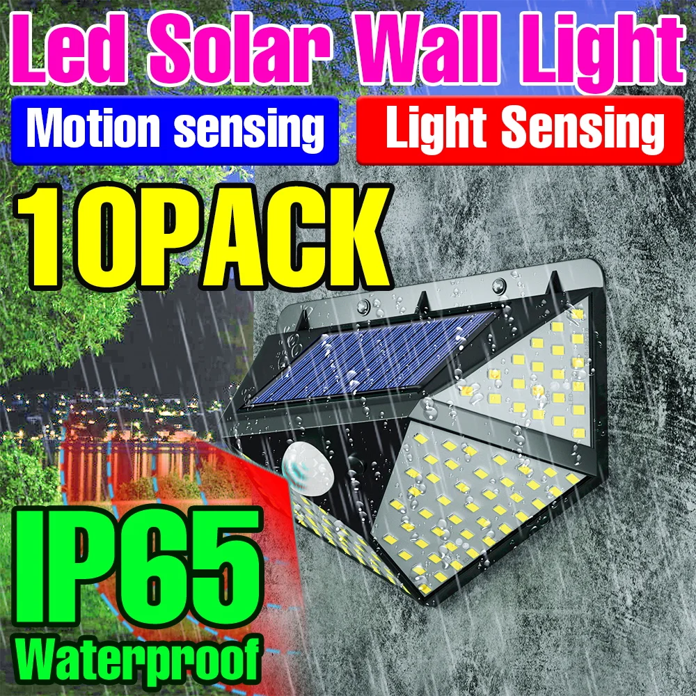 

10 Packs LED Solar Wall Lamp PIR Motion Sensor Floodlight Outdoor Waterproof Garden Decoration Exterior Lighting Warm/Cold White