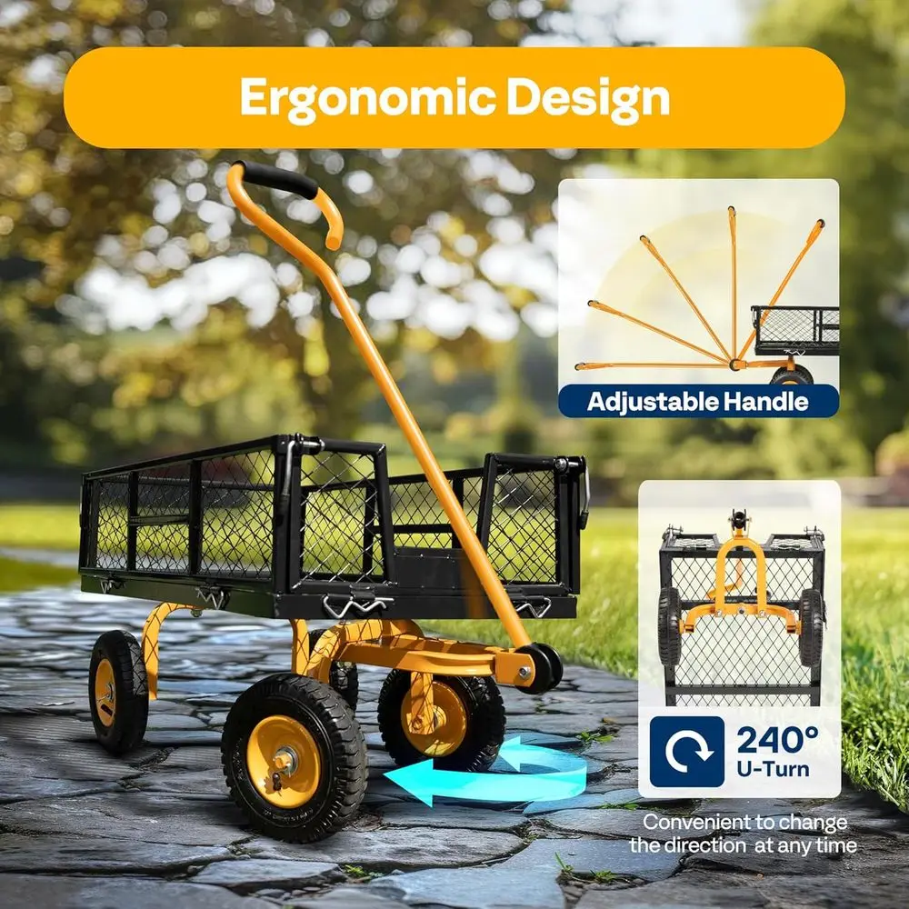 عربة أدوات فولاذية قابلة للطي مع عربة حديقة شبكية بوزن 550 رطلاً، باللون الأسود شديد التحمل