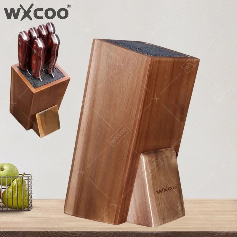 

Универсальная подставка для ножей WXCOO из акации с щетиной для кухонной столешницы, блок для ножей из массива дерева