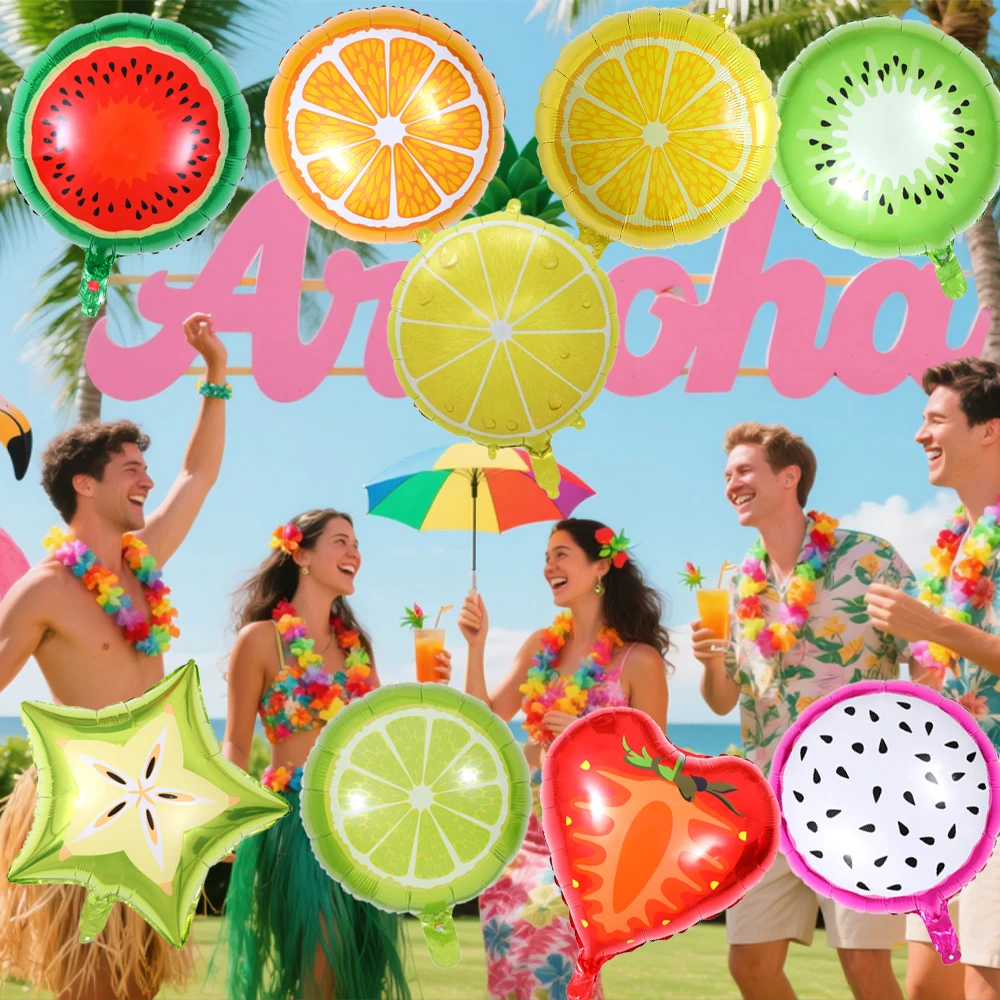 10Pcs Fruit Balloons 18inch Lemon Strawberry Watermelon Dragon Fruit Orange Foil Balloons Tropical Fruit Birthday Party Decor