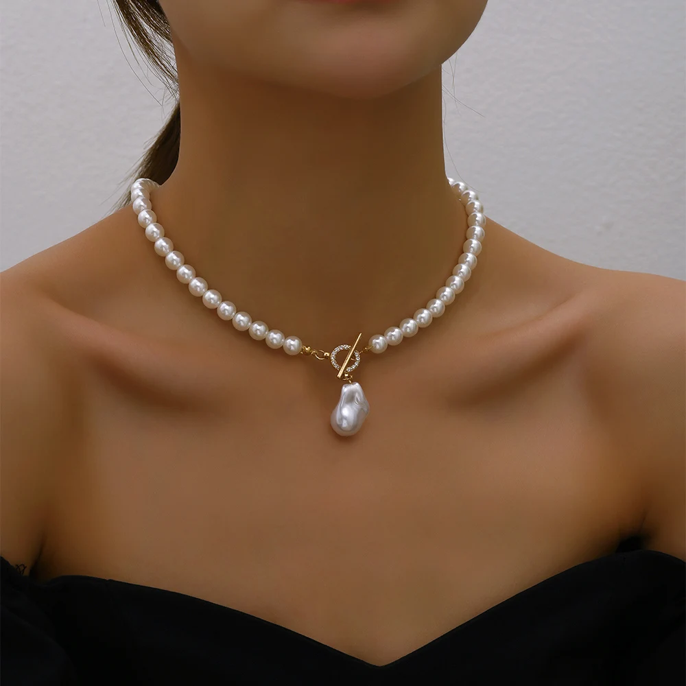 YWZIXLN Trend elegancka biżuteria ślubna duża perła kryształowy naszyjnik dla kobiet moda biała imitacja perły Choker naszyjnik