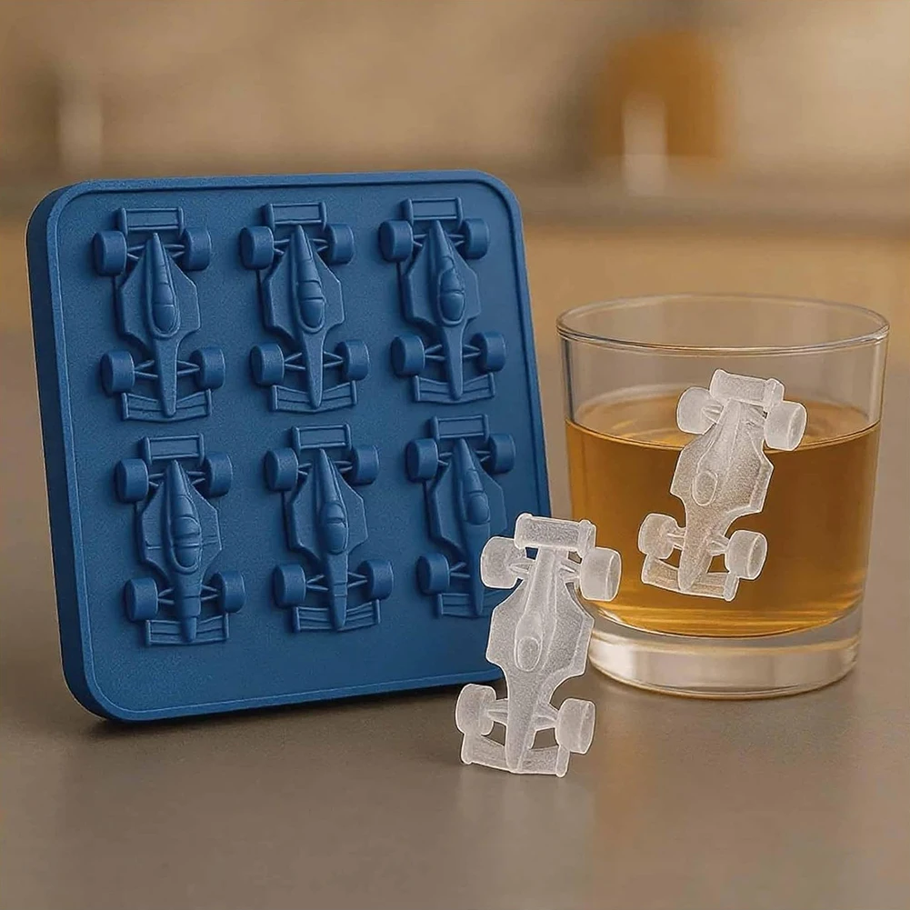 Formula Racing Car Ice Mold 6-Cavity Silicone Racing Car Jello Molds Reusable 3D Race Car Shape Ice Tray for Summer Ice Drinks