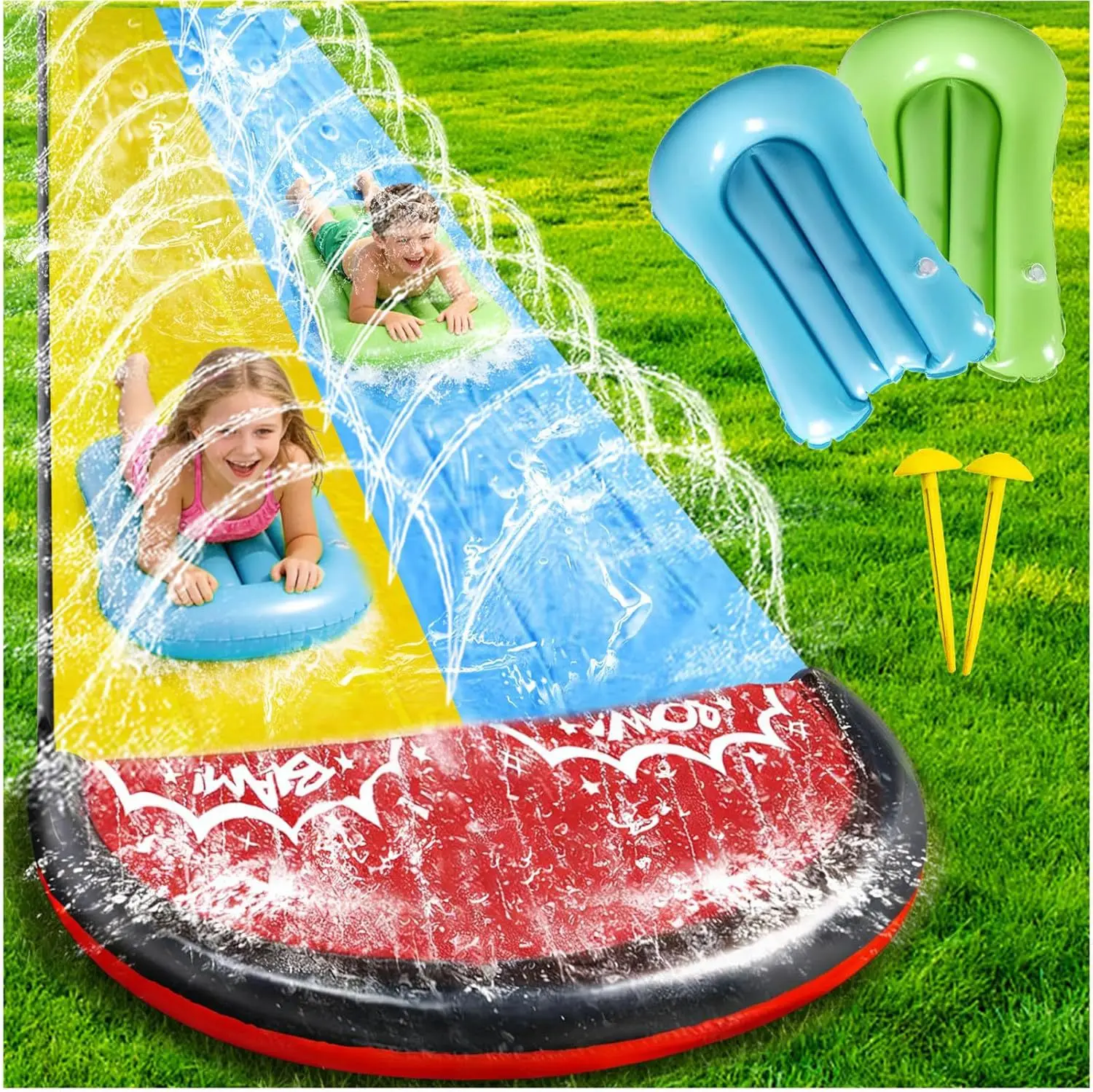 480x75CM Inflatable Water Slide Mat Summer Swimming Pool Waterskiing Splash Toys Outdoor Backyard Lawn Water Slides Sprinkler