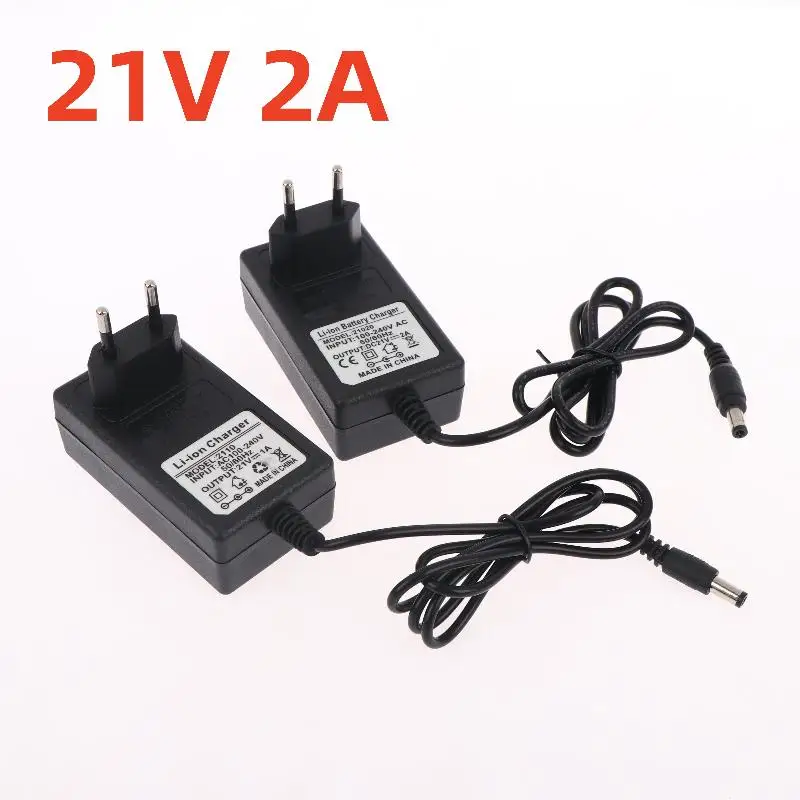 【C】EU Plug 21V Lithium Battery Charger 1A 2A For 18V Electric Drill Polishing Machine Lawn Mower Intelligent Power Adapter