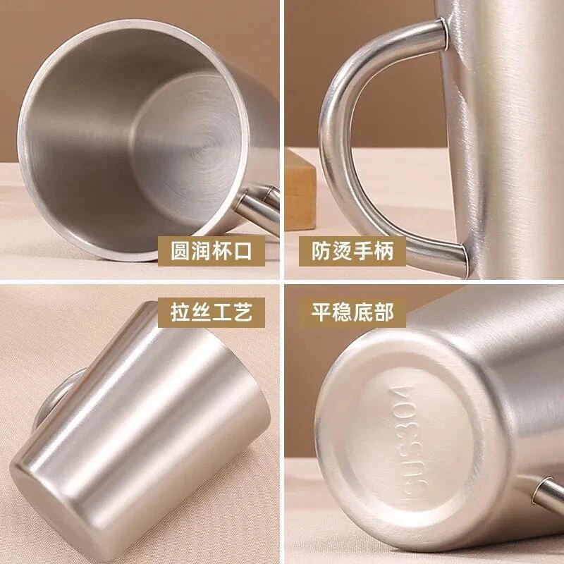 Double Walled Coffee Mug 304 Stainless Steel Tea Cup Travel Camping Handle Mugs Heat Insulation Anti-scald Household Kitchenware