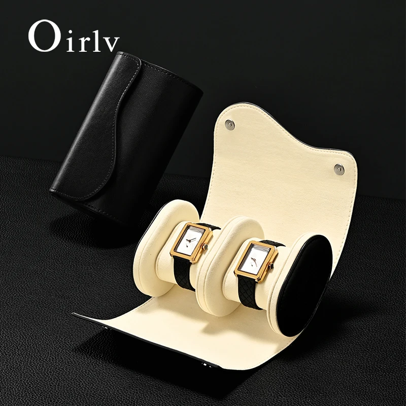 Oirlv 2-Slot Watch Roll Travel Case Portable Vintage Leather Watch Display Case Storage Box Watch Organizers Men Christmas Gift
