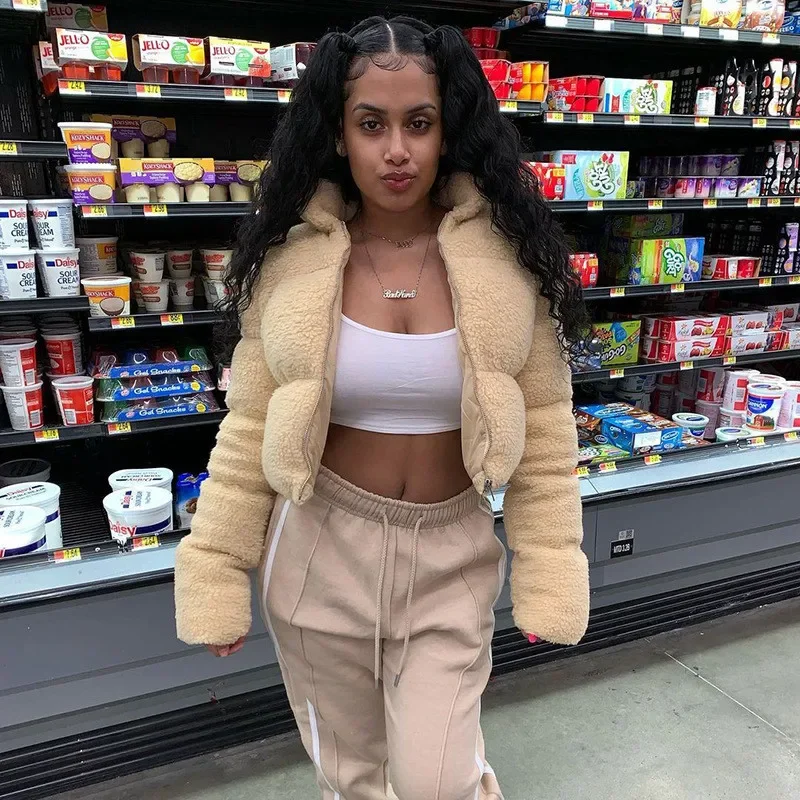 Women Bubble Coats 2023 Winter Solid Cotton Overcoat Fashion Cropped Puffer Thickened Jackets Parkas Female Casual Outwear Tops