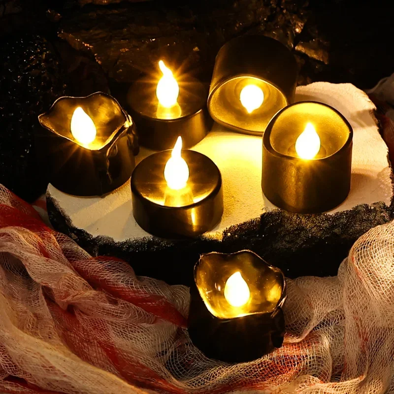LED Flameless Candle Lights Battery Powered Tealight Black Tea Candle Light For Halloween Birthday Wedding Party Decor