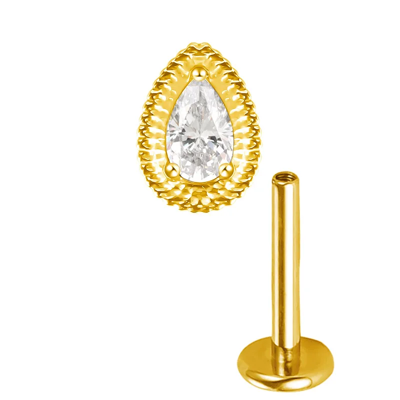 ASTM F136 Titanium Ear Lip Studs with CZ Paved Top