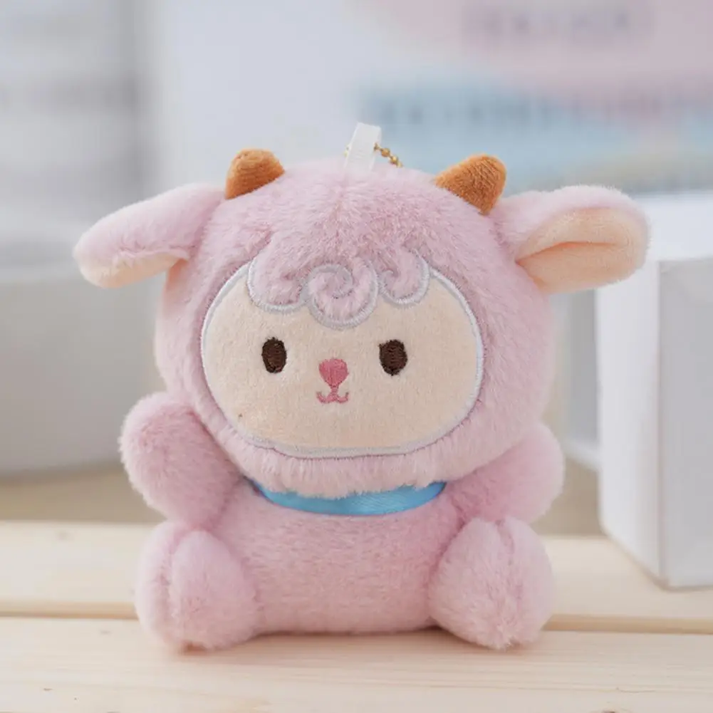 Portable Sheep Plushie Adorable Cartoon Sheep Plush Toy Keychain with Bead Chain Stuffed Lamb Plushie Doll Backpack Ornament