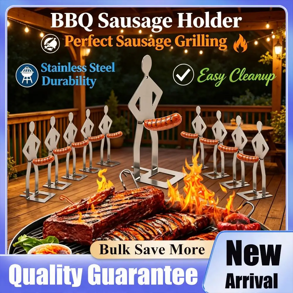 Stainless Steel BBQ Sausage Holder Novelty Party Camping Gifts Funny Sausage Roaster Reusable Hot Dog Grill for Outdoor Camping