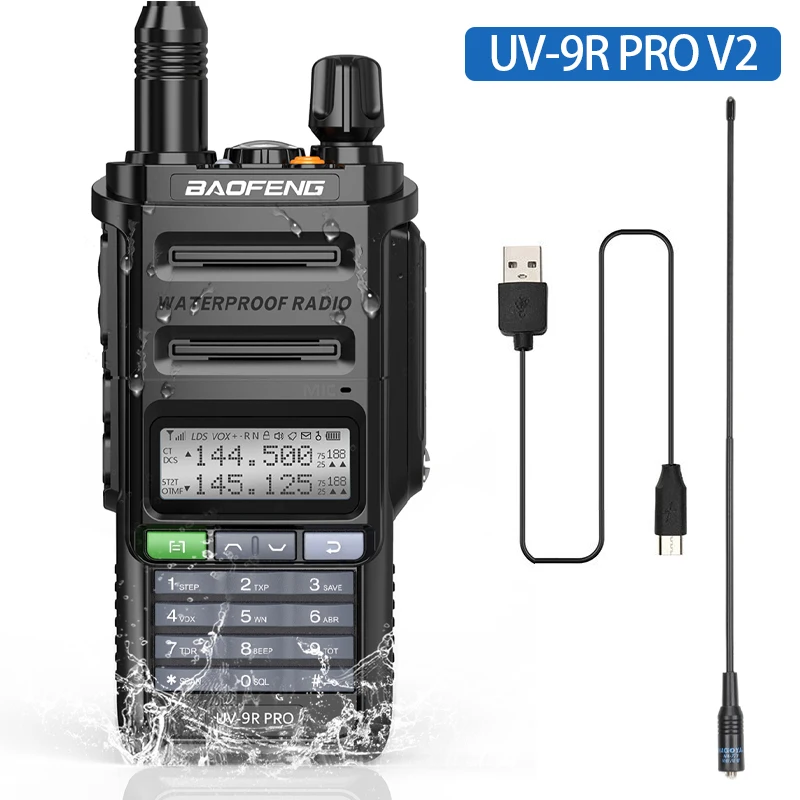 Principal! UV-9R Pro V1 V2 À Prova D 'Água IP68 Walkie Talkie Tipo-c Carregador Poderoso UHF VHF Longo Alcance UV-9R Plus Ham CB Rádio