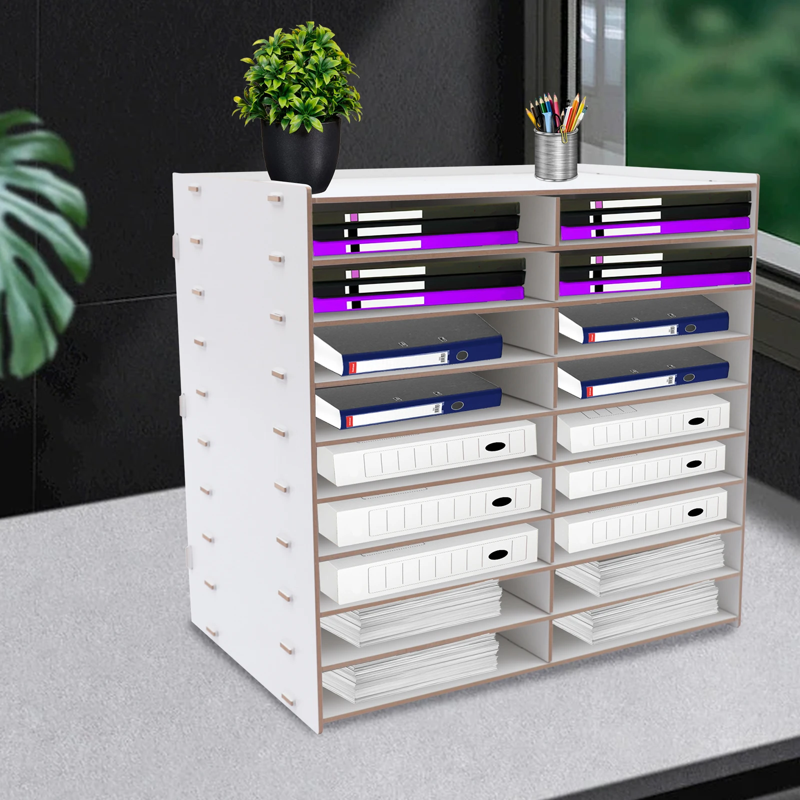 

Wood Paper Mail Tray Sorter Office Desktop File Literature Organiser Classroom Vertical Magazine Storage Rack