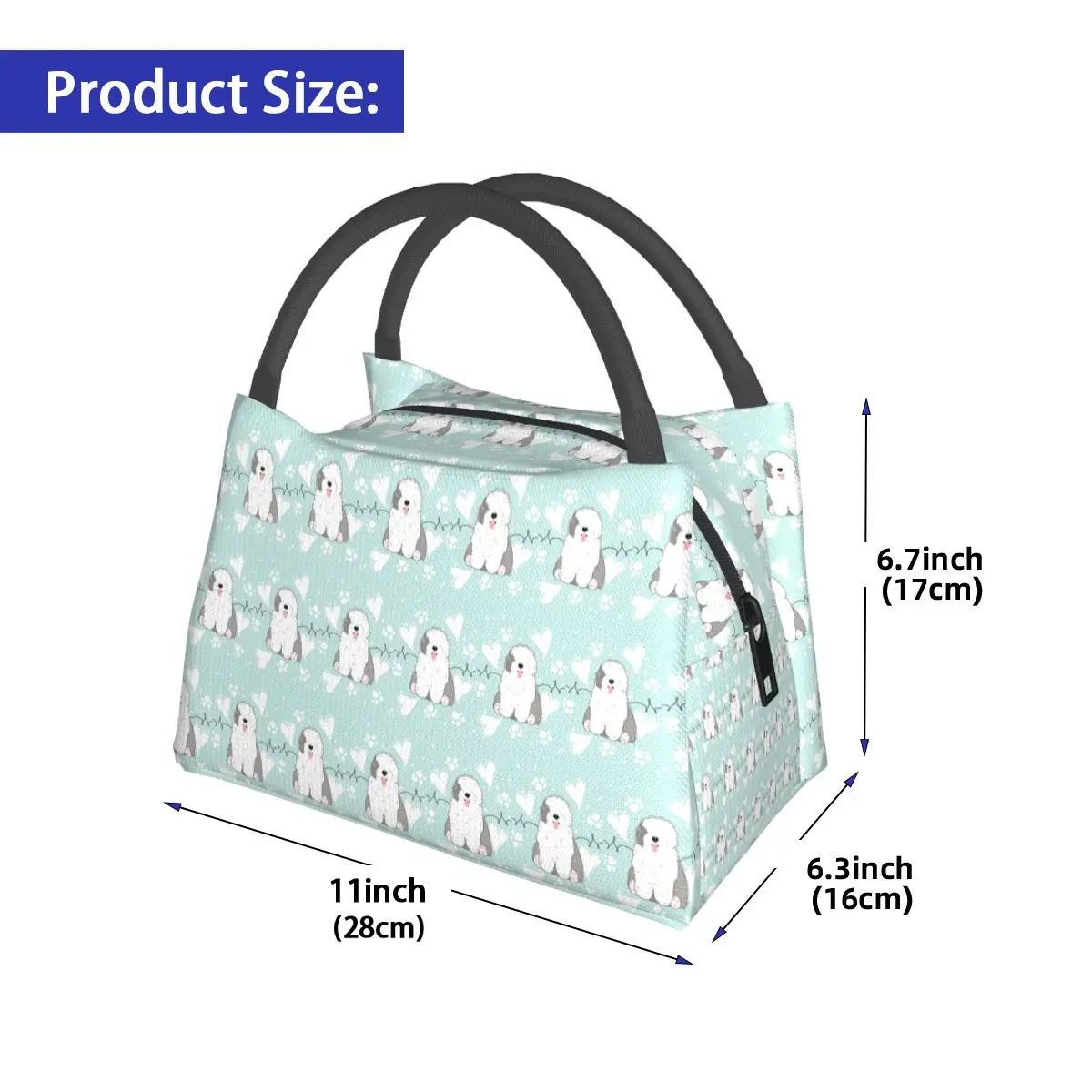 Love Old English Sheepdog Insulated Lunch Bag for Women Kids Portable Food Boxes Thermal Lunch Box Tote