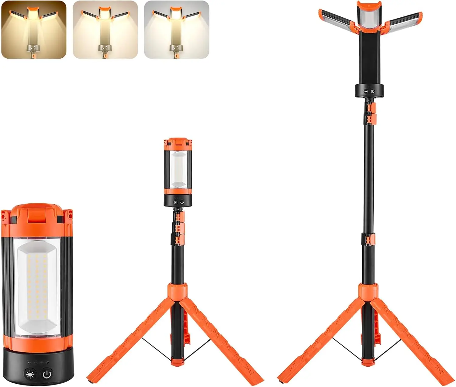 LED Work Light with Stand, 8Ah, Rechargeable Cordless Camping Light, with 3 Lamp Heads, Detachable Tripod Stand, 2200 Lumens 300