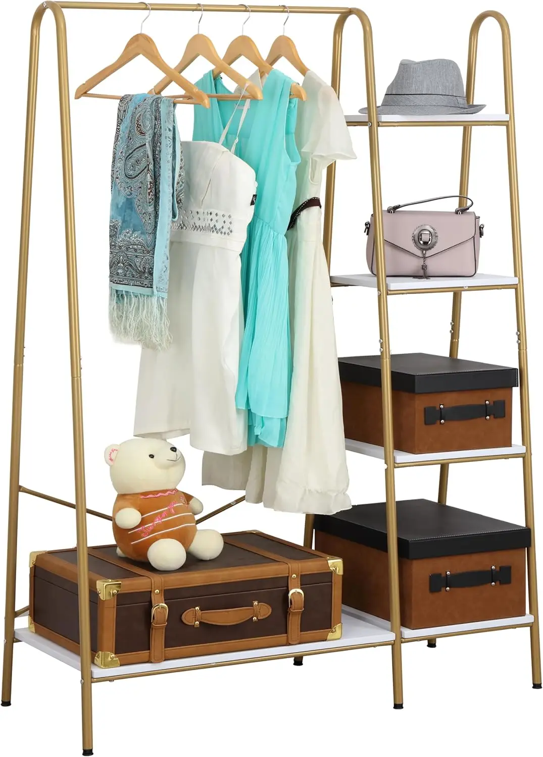 

Clothes Rack, Clothing Rack for Hanging Clothes Heavy Duty Garment Rack with 5 Wood Shelves Freestanding Portable Closet Orga
