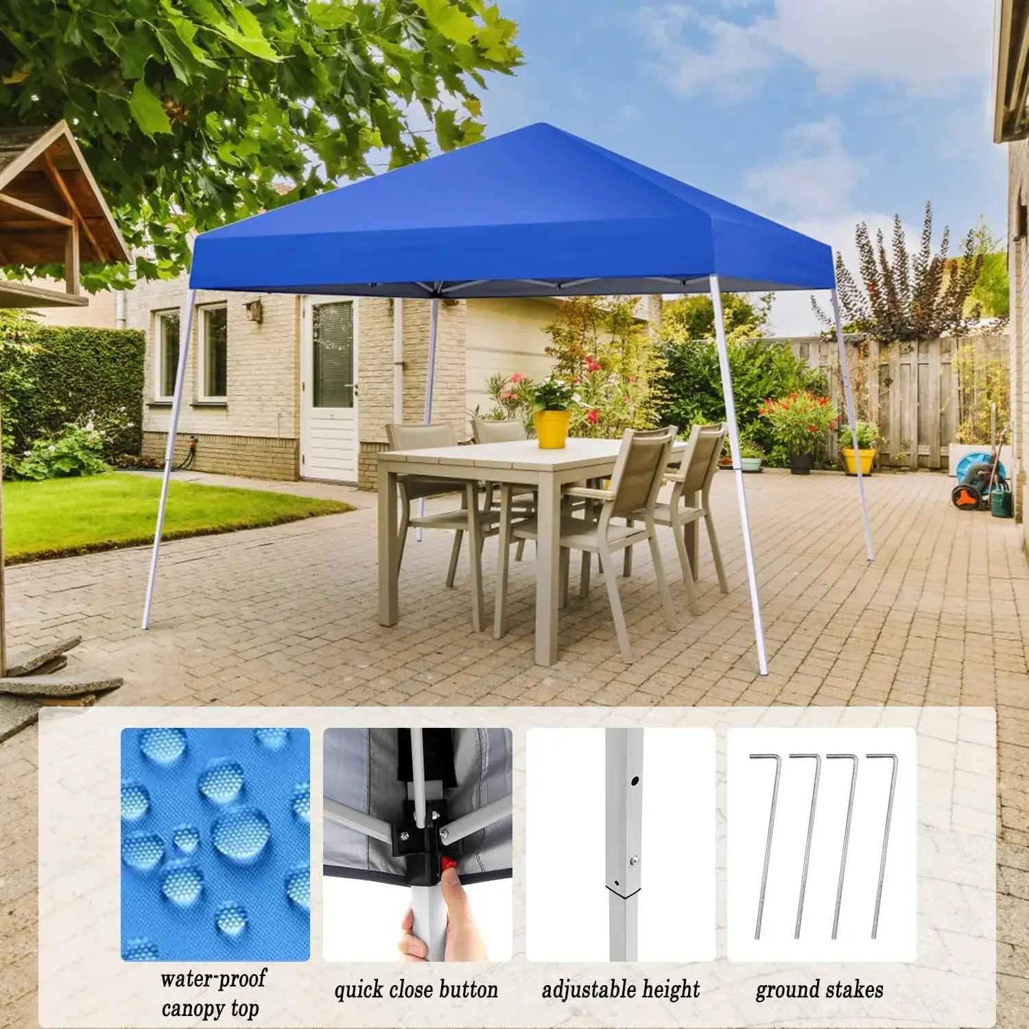 Canopy Tent, 10X10 FT Pop Up Canopy Outdoor Instant Tent Slant Legs With Carrying Bag