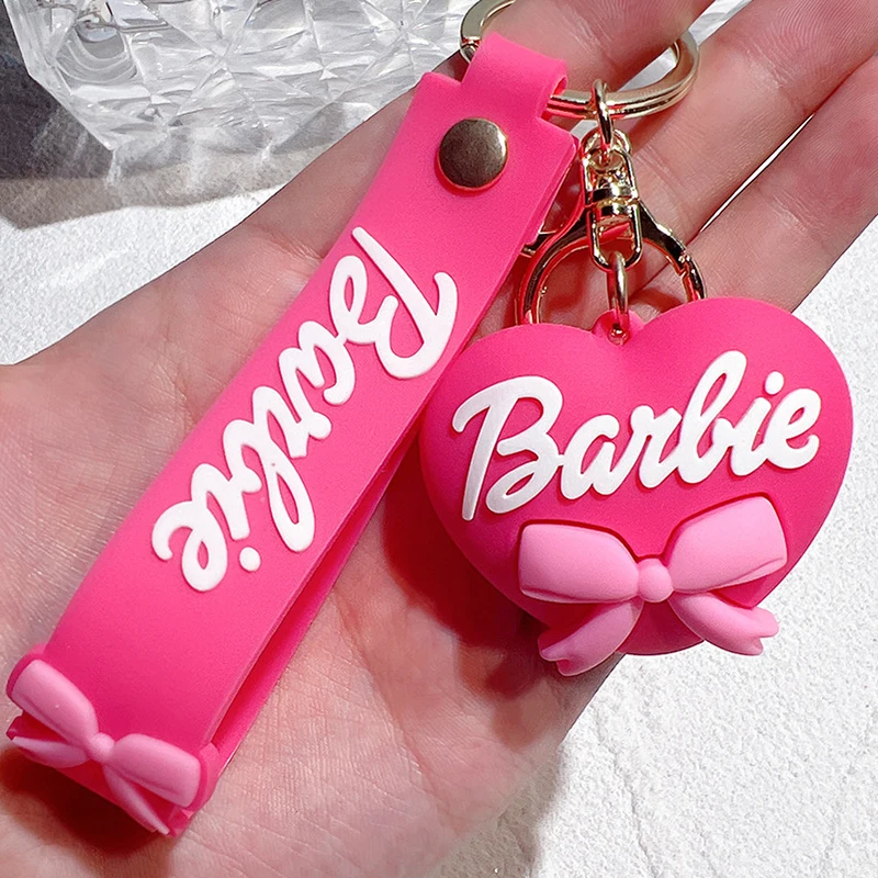 Pvc Roze Cartoon Barbie Hart Auto Sleutelhanger Schooltas Portemonnee Tassen Hanger Speelgoed Voor Meisjes Anime Figuur Accessoires Decoratie Cadeau