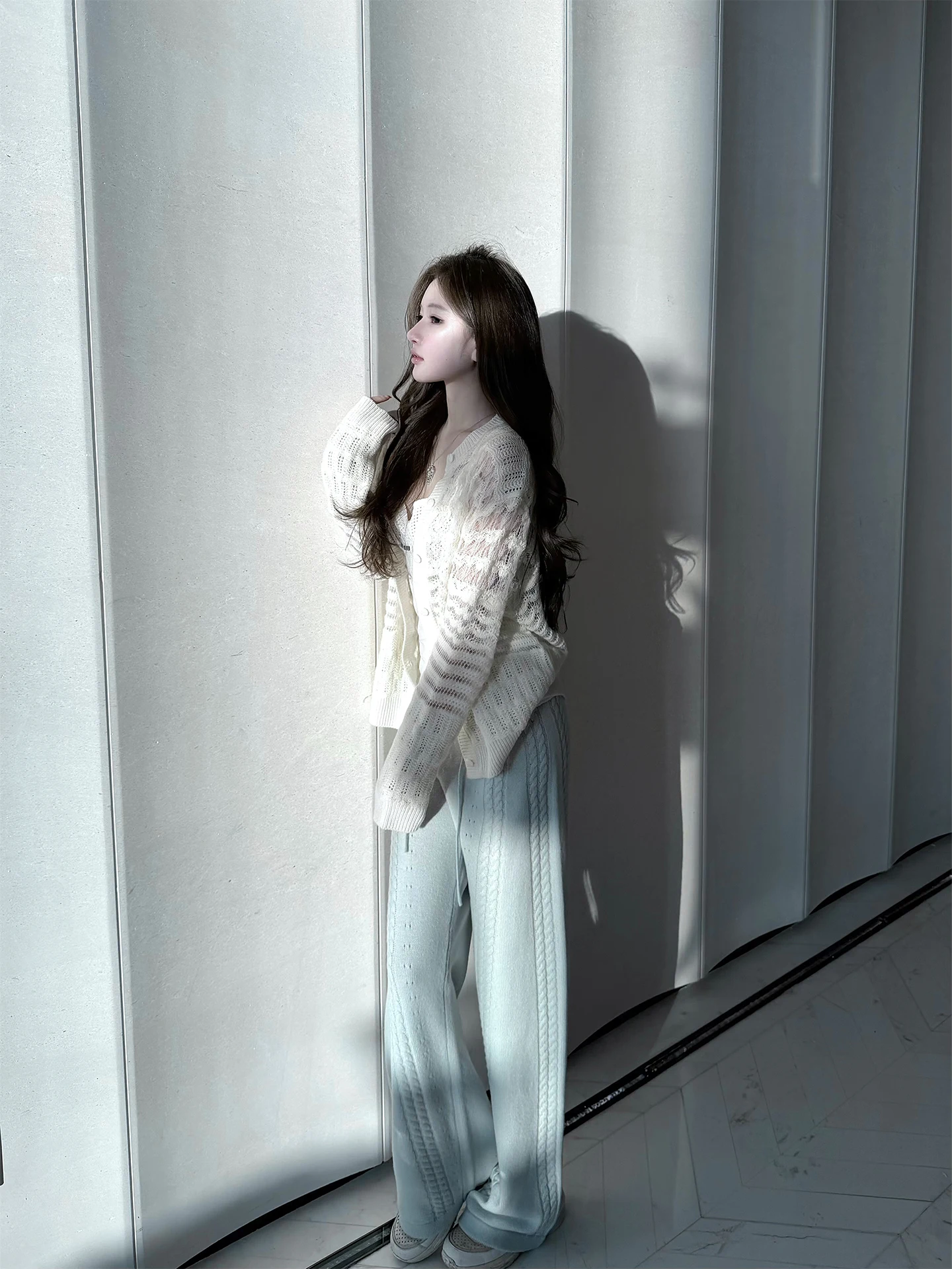 

Ice Crystal een Early Spring Knitted Casual Elastic Waist Wool Floor Length Pants Women's Wide Leg Pants Straight Cut