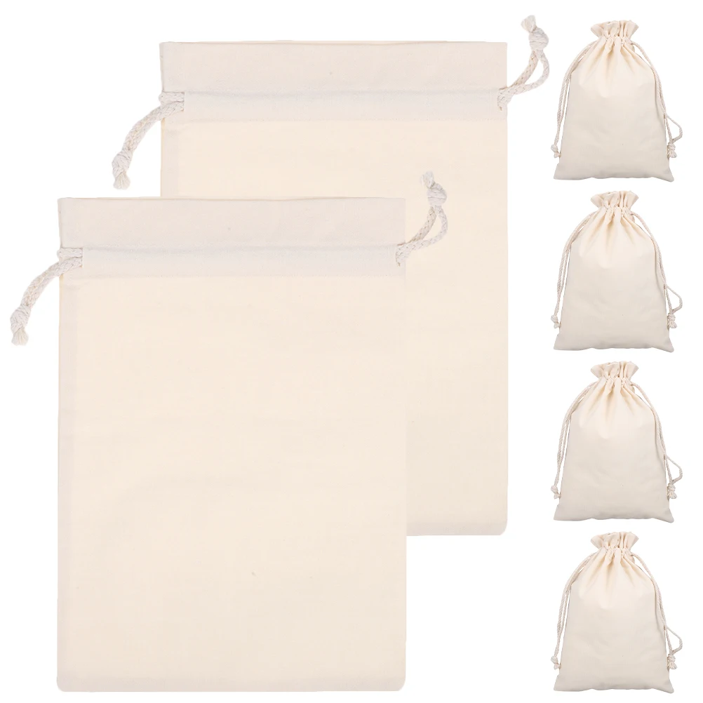 

6pcs Drawstring Gift Cotton Fabric Large Capacity Storage Bags For Jewelry Wedding Festival Reusable Linen Bags Lightweight
