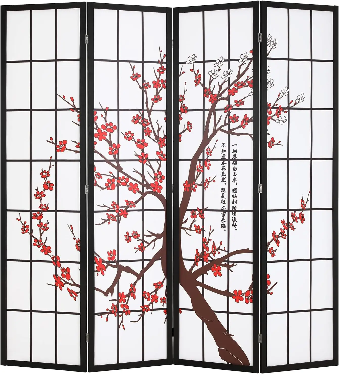 6Ft Folding Privacy Divider 4 Panel Oriental Shoji Screen Wall Divider Wood Portable Freestanding Partition Screen, White