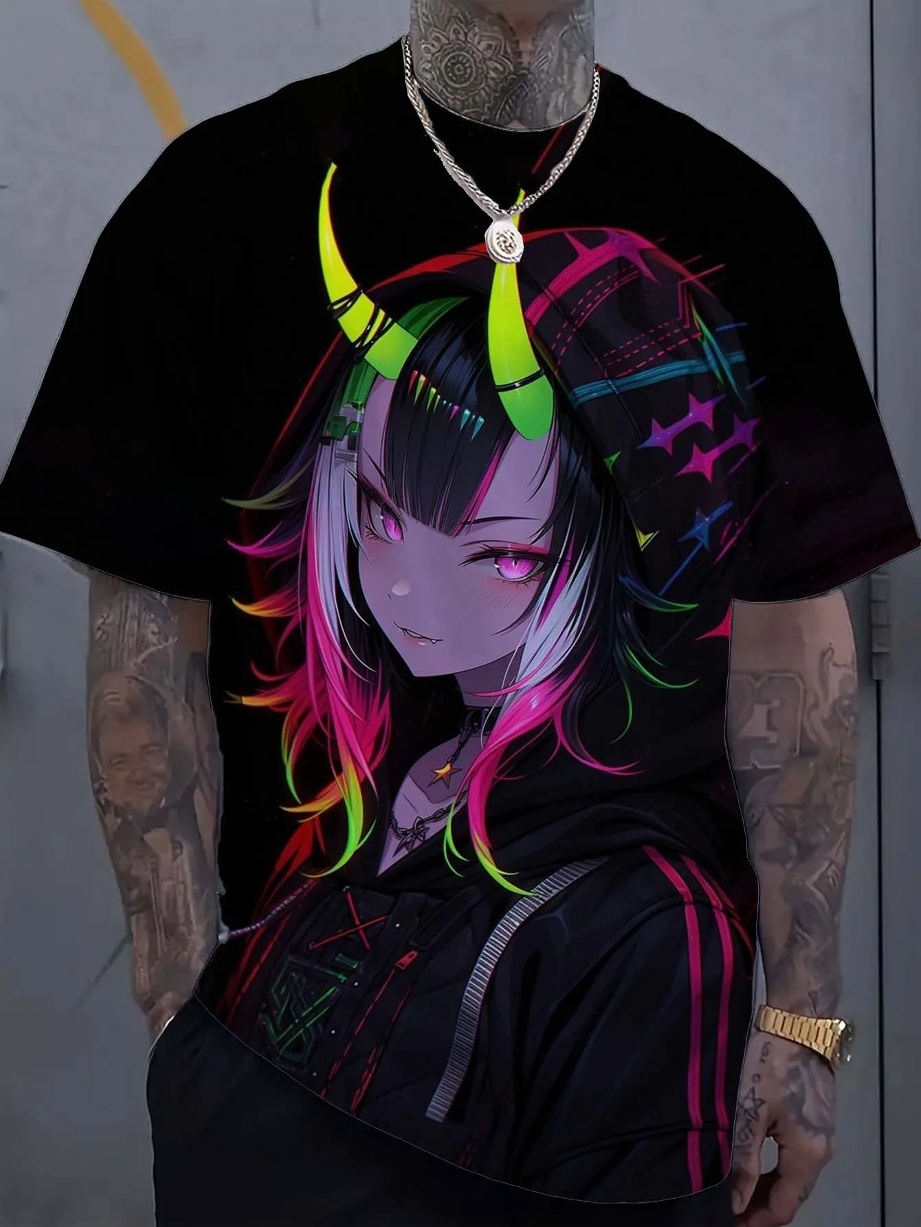 Cartoon Tattoo Girl Pattern 3d Printed Men\'s T-Shirt  Oversized Sweatshirt For Men Bad Girl Harajuku Top Short Sleeve T Shirts