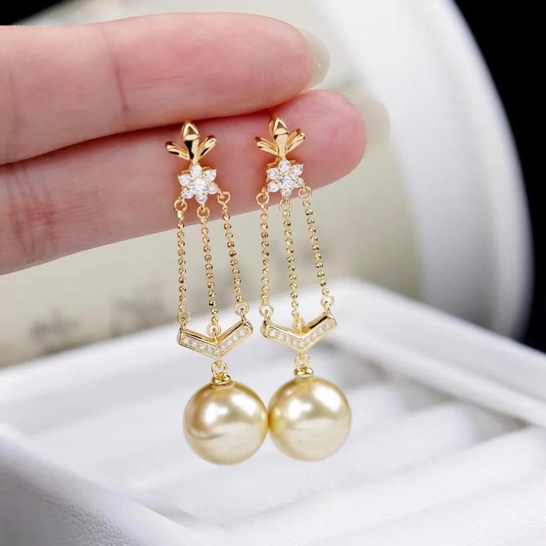 

Fashion earrings with AAAA10-11mm natural South Sea round pearl earrings 925s