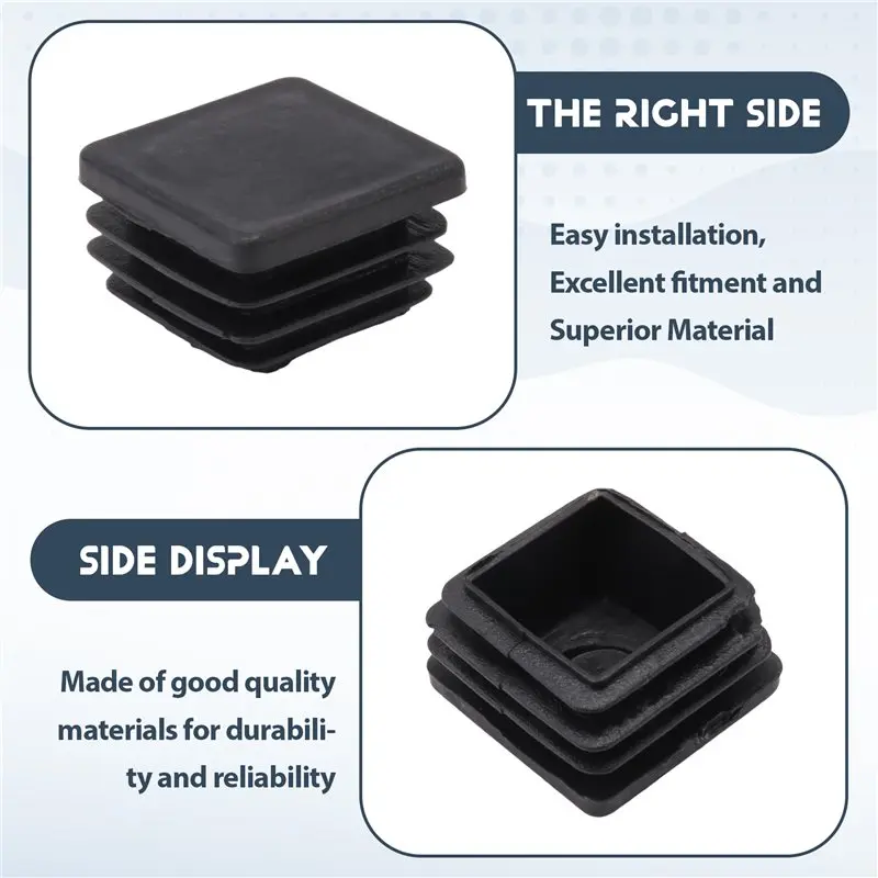 【PARTY  DAY】100Pcs Plastic Square Tube Inserts End Blanking Caps 20Mm X 20Mm Black