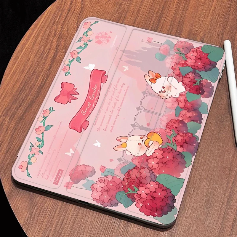 

Чехол с милым кроликом и цветами для Ipad Pro 11, iPad Air 5th 4th 6th 10.9 Funda для iPad 9th 10. 7th 8th Mini 6 Rotation Cover