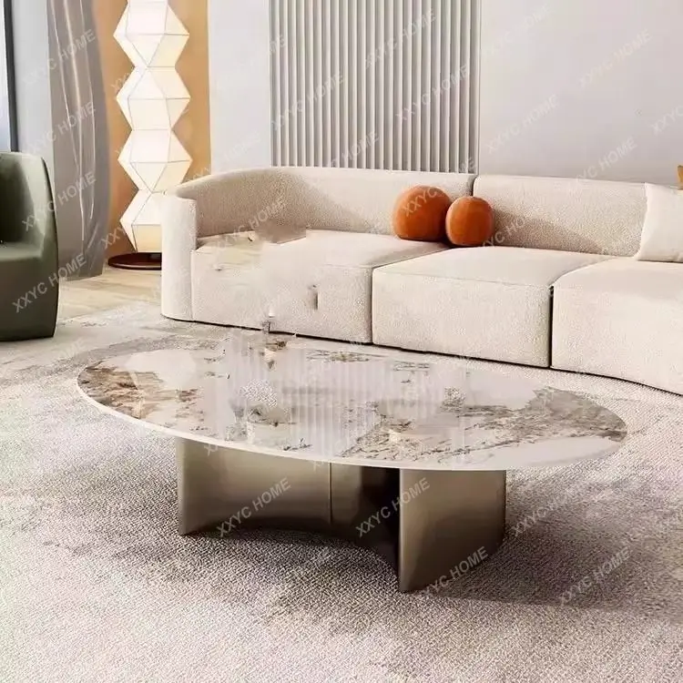 XX  LXPure handmade light luxury furniture rock slab oval coffee table modern simple marble tea table