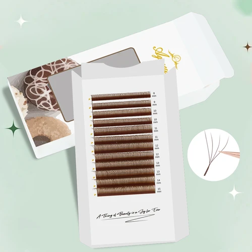 Imagen 2 del producto AGUUD Brown 4DW YY forma pestañas pestañas suaves doble punta floración automática ventiladores prefabricados YY/3D extensiones de pestañas individuales